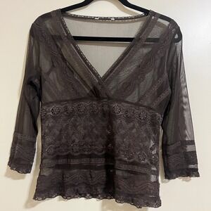 Y2K Womens Babydoll Forest Fairy Mesh Top Sz M Dark Romantic Whimsigoth Festival